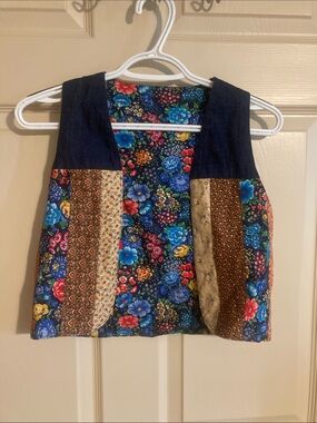 Floral Patchwork Open Front Women's Vest - Navy Blue Floral